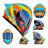 Casco Moto Xtrong Naranja Abatible Luz Certificado + Lentes