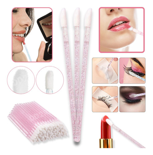 Pincel Descartable Glitter P/labios Limpiador Pestañas X50u