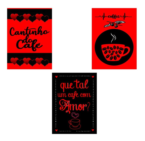 Placa Quadro Cozinha Cantinho Do Café Kit 3 Unidades