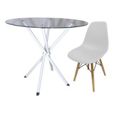 Mesa Vidro Redonda 80cm Base Italy + 1 Cadeira Eiffel Cc