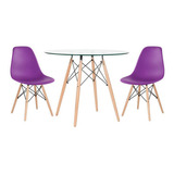 Mesa De Vidro Eames Wood 80 Cm 2 Cadeiras Eiffel Dsw Cores Cor Da Tampa Roxo