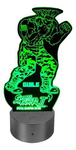 Lámpara Led  Ilusión 3d Guile  Street Fighter 2 Ce+control R