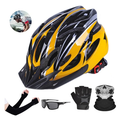 Casco Ciclismo De Bicicleta Con Guantes+gafas+máscara+manga Color Amarillo Talla G | Envío gratis
