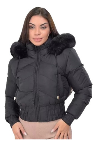 Jaqueta Puffer Feminina Forrada Com Capuz Casaco De Inverno 