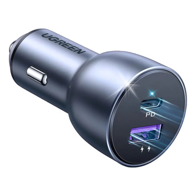 Cargador de Auto UGREEN 52.5W Puerto USB-A y USB-C Carga Rápida Compatible con Vehículos de 12 y 24 VCD PD3.0 + QC3.0 Chip Inteligente Diseño Compacto Mayor Eficiencia Energética Caja de Aluminio. | Envío gratis
