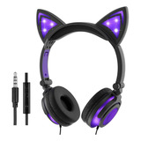 Olyre Auriculares Niños Con Orejas Gato Iluminadas Oreja Led