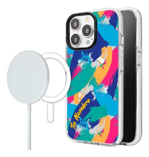 Funda Para iPhone Magsafe Mujer Manchas Pintura Con Nombre