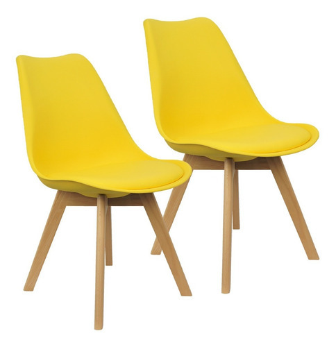 Kit 2 Cadeiras Charles Eames Leda Design Wood Estofada Cor Da Estrutura Da Cadeira Amarelo