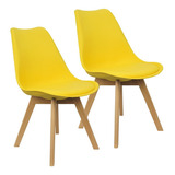 Kit 2 Cadeiras Charles Eames Leda Design Wood Estofada Cor Da Estrutura Da Cadeira Amarelo