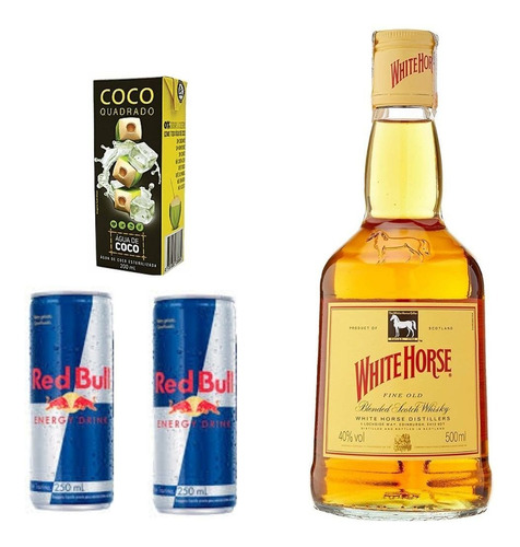 Kit Presente White Horse 500ml + Red Bull + Agua De Coco