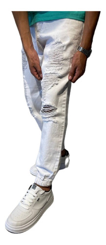 Mom Juvenil Rotura Jeans Premium Blanco Hombre 38 Al 48