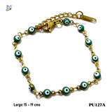 Pulsera Ojitos Turquesa 4mm Acero Inoxidable Dorado