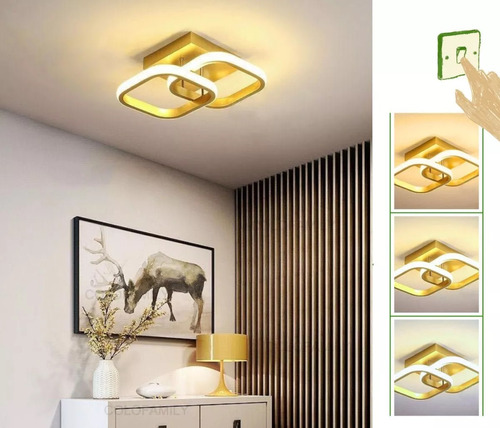 Luminária Moderna Teto Plafon Sobrepor Quadrado Luz 3/1 Cor Dourado