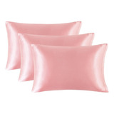 Funda Almohada Satin Tipo Seda Set 3 Unidades 50x76cm Color Coral