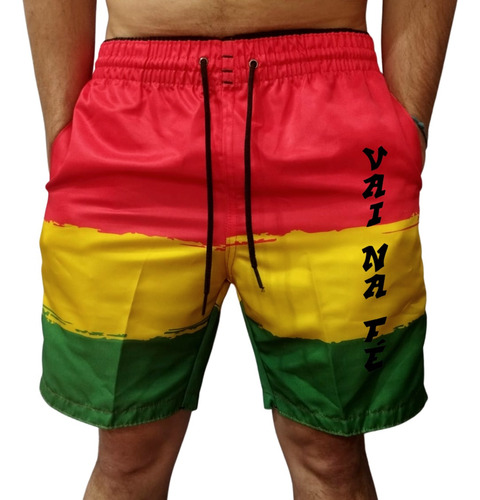 Bermuda Tactel Masculina Reggae Short De Praia Bob Marley 