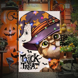 Cartel Decorativo Gato Trick Or Treat Halloween Luces Led