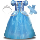 Vestido Princesa Infantil Longo Azul Menina Tiara Luvas Luxo
