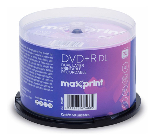 600 Dvd+r 8.5 Gb Maxprint Printable 240minutos 8x Original