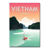 Vietnam Halong Bay Vintage Travel Art Imán Para Refrigerador