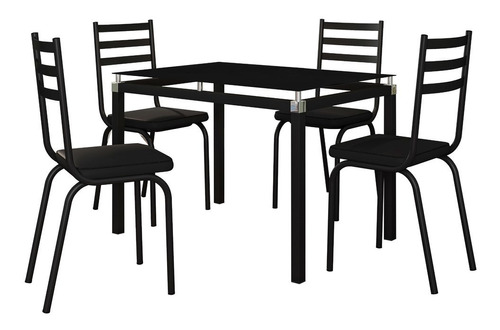 Jogo De Mesa Malva 107cm E 4 Cadeiras 118 Preto - Artefamol