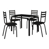 Jogo De Mesa Malva 107cm E 4 Cadeiras 118 Preto - Artefamol