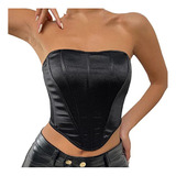 Top Corto Sexy Con Cuello En V Negro Mujer Slim Sin Mangas +