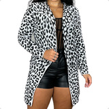 Cardigan Feminino Tricot Animal Print Manga Casaco Inverno