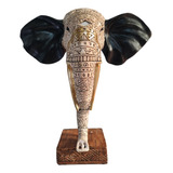 Adorno Figura Decorativa Cabeza Elefante Sobre Pedestal,24cm