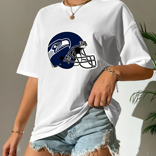 Playera De Dama, Estampado Casco Seatle Seahawks , Poliéster