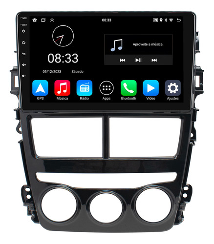Multimidia Toyota Yaris Android 13 2gb Wifi Carplay 9p Gps 