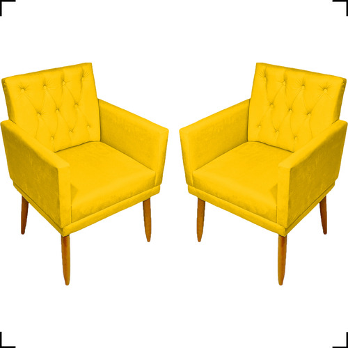 Kit 2 Poltronas Decorativas Para Sala De Espera Escritório Cor Amarelo Desenho Do Tecido Suede Liso