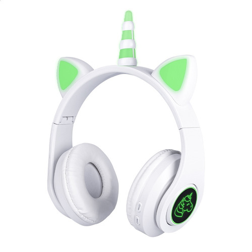 Audífonos Bluetooth Unicornio Luz Rgb Diseño Kawaii Blanco