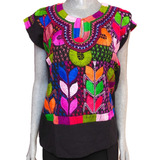 Blusa Bordada A Mano De Chiapas Talla S / Negra / Milpa 4