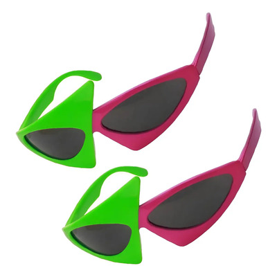 2 Gafas De Sol Asimétricas 80s Fiesta Rosa Y Verde Hip Hop