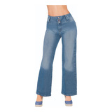 Jeans Casual Dama Recto Pretina Ancha Azul 590-03