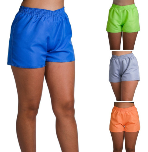 Kit Com 03 Shorts Tactel Feminino Adulto Liso - Atacado