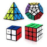 Pack Set 4 Cubos Velocidad Qiyi Pyraminx Megaminx 2x2 3x3 Color De La Estructura Negro