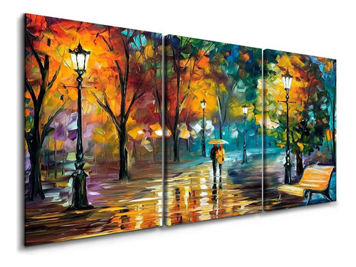 Quadro Leonid Afremov Chuva 180x90 Decorativo Sala Arte Cor Alma Da Tarde Armação Natural