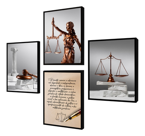 Kit 4 Quadro Decorativos Sala Advocacia Advogado Escritorio