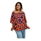 Blusa Bata Viscolycra Ciganinha Estampada Plus Size G2