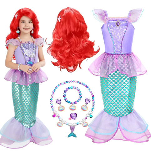 Vestido De Princesa De La Sirenita Ariel, Disfraz De Sirena Diseñopara Niña, Ropa De Halloween, Fiesta De Cumpleaños O Cosplay, Vestir Con Accesorios | Meses sin interés