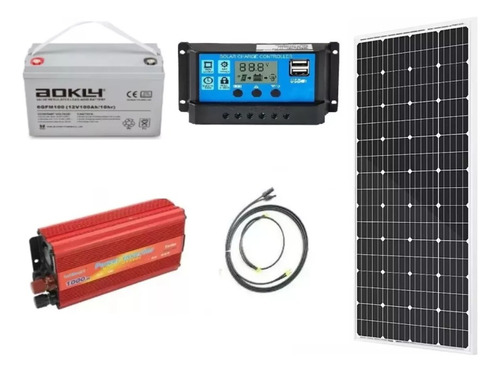 Kit Solar. Panel 200w/ Inversor 1000w / Batería 100ah.
