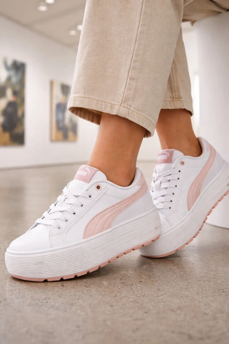 Tenis Puma Casual Mujer Blanco Y Rosa