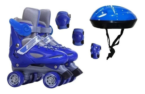 Patins Quad Azul Regulável Com Kit Proteção - Full