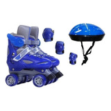 Patins Quad Azul Regulável Com Kit Proteção - Full