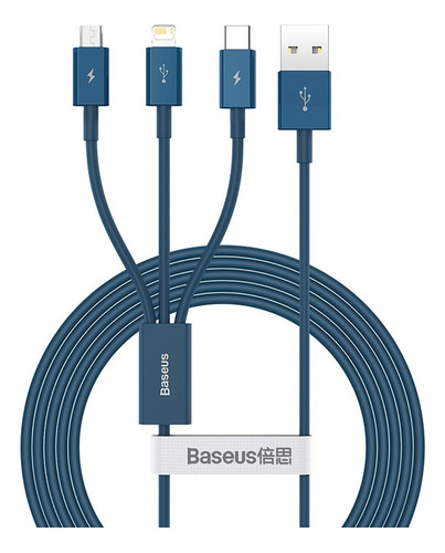 Cabo 3 Em 1 Type-c + Micro Usb + Lightning Baseus 1.5m 3.5a