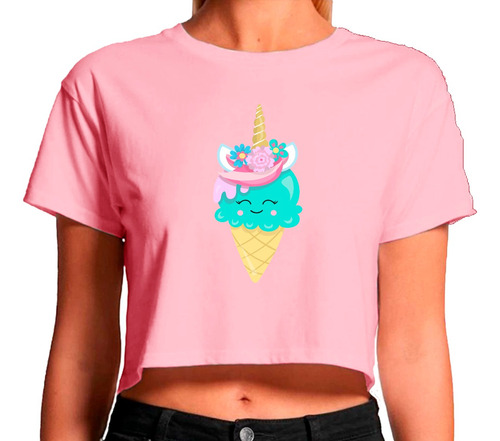 Playera Crop Top Mujer Ombliguera Sport Ice Cream Unicornio