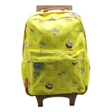 Mochila Escolar Bob Esponja Stamp Con Carro Color Amarillo Diseño De La Tela Liso