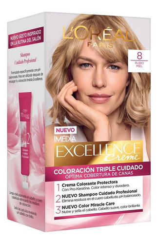 Kit Tinte L'oréal Paris  Excellence Tintura L'oréal Excellence Creme Tono 8 Rubio Miel 20vol. Para Cabello