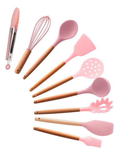 Conjunto Utensílios Lyor Charmy Silicone 9 Peças - Rosa